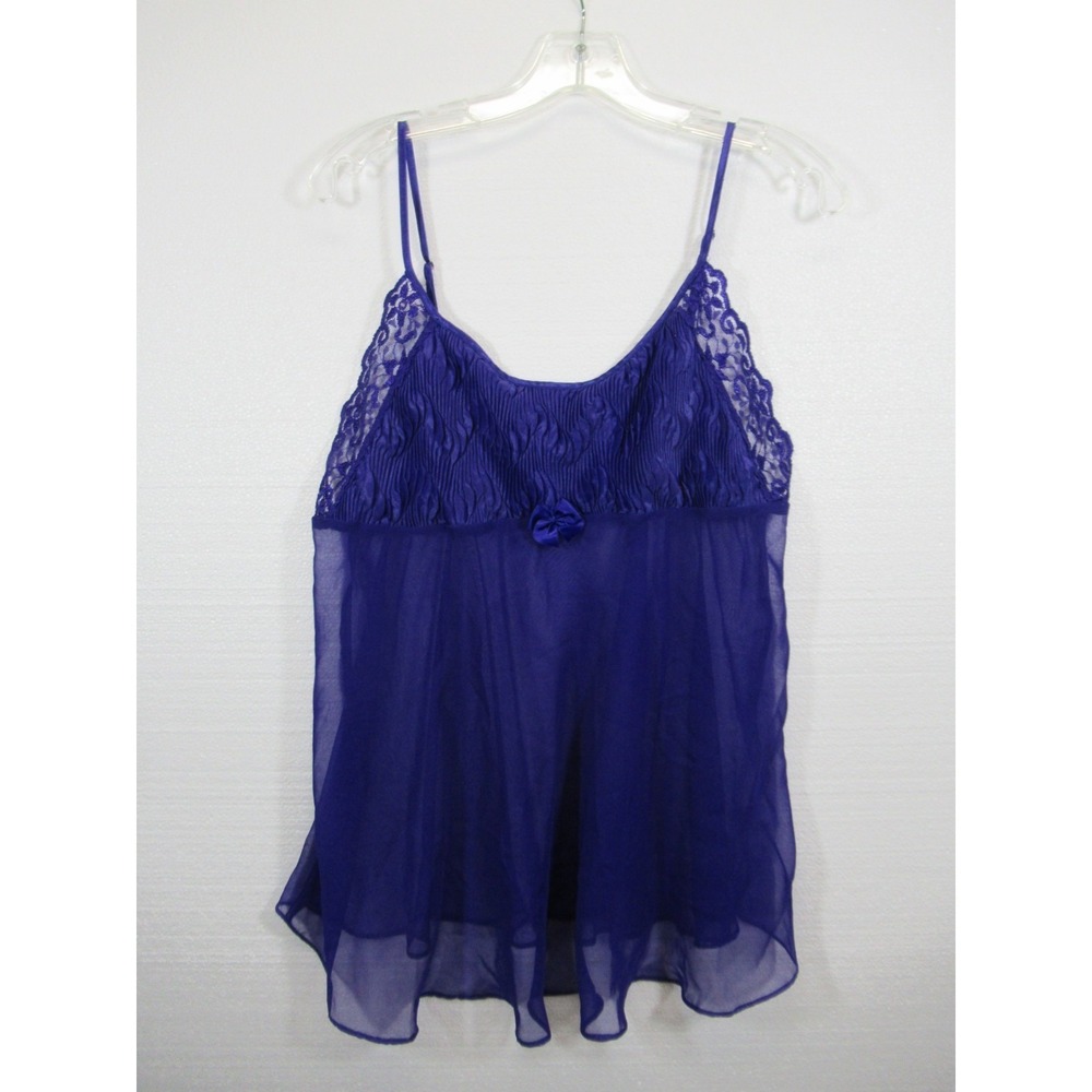 Vintage 90s Cinema Etoile Chiffon Babydoll Chemise Women Large Indigo Bow